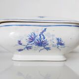 Plat avec couvercle en porcelaine décor fleurs bleues