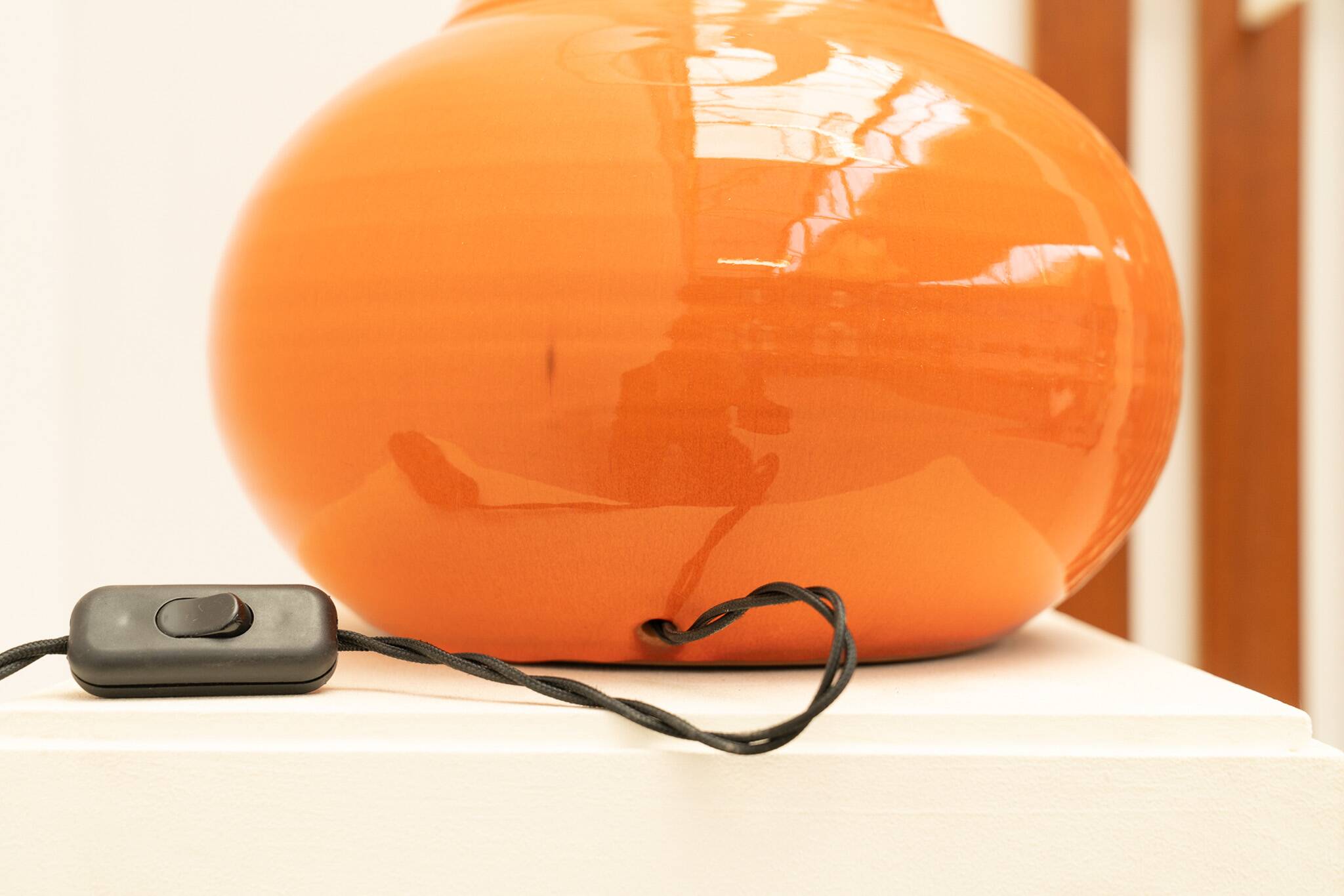 Orange ceramic table lamp, France 1970s