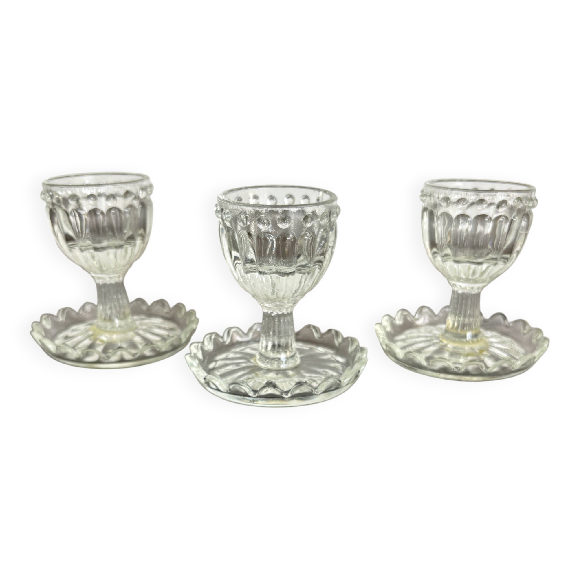 Set of 3 Vintage Glass Egg Cups in Diamond Point Style