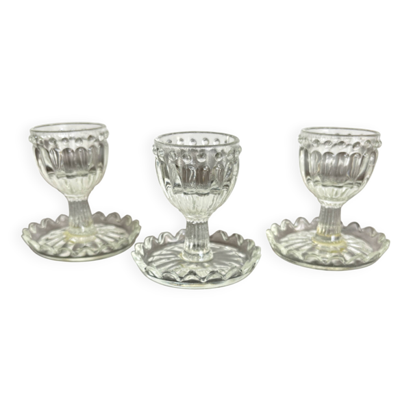 Lot de 3 Coquetiers Vintage en Verre Style Pointe de Diamant