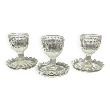 Lot de 3 Coquetiers Vintage en Verre Style Pointe de Diamant