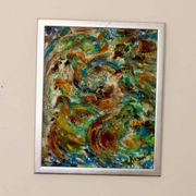 Peinture à l'huile sur panneau originale suédoise du milieu du siècle « Composition - Oiseaux »
