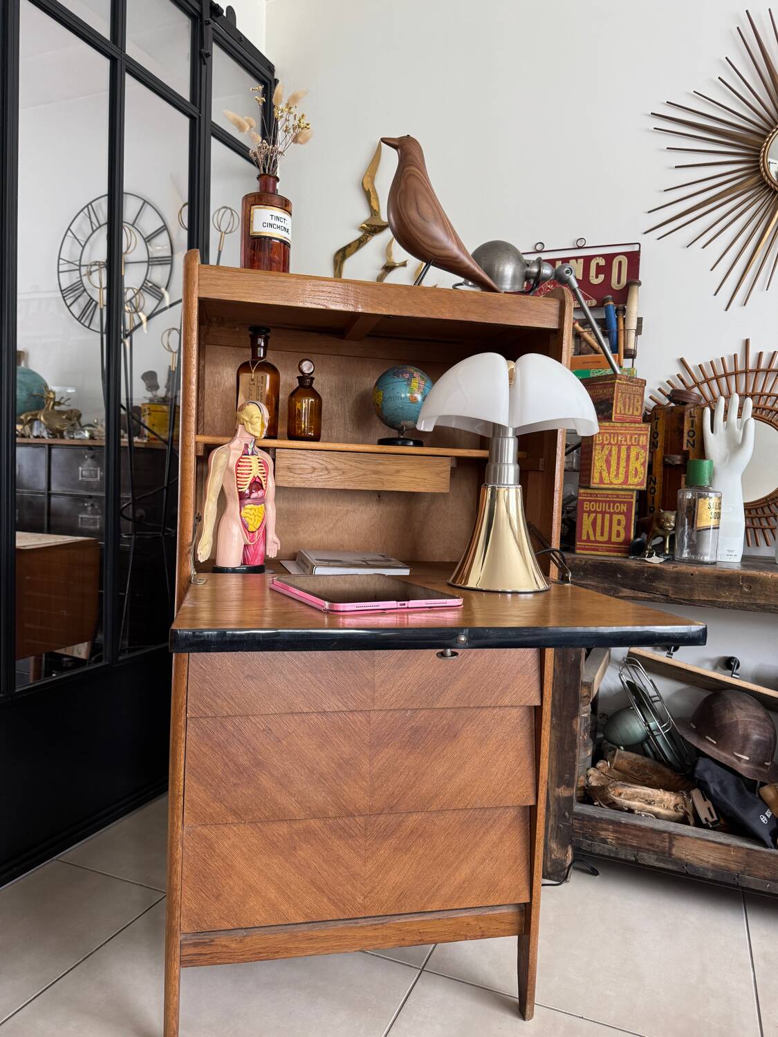 Vintage wooden secretary desk from the 50s