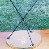 Side table from the 60s Whisky table top in black glass and gilded metal tripod base in