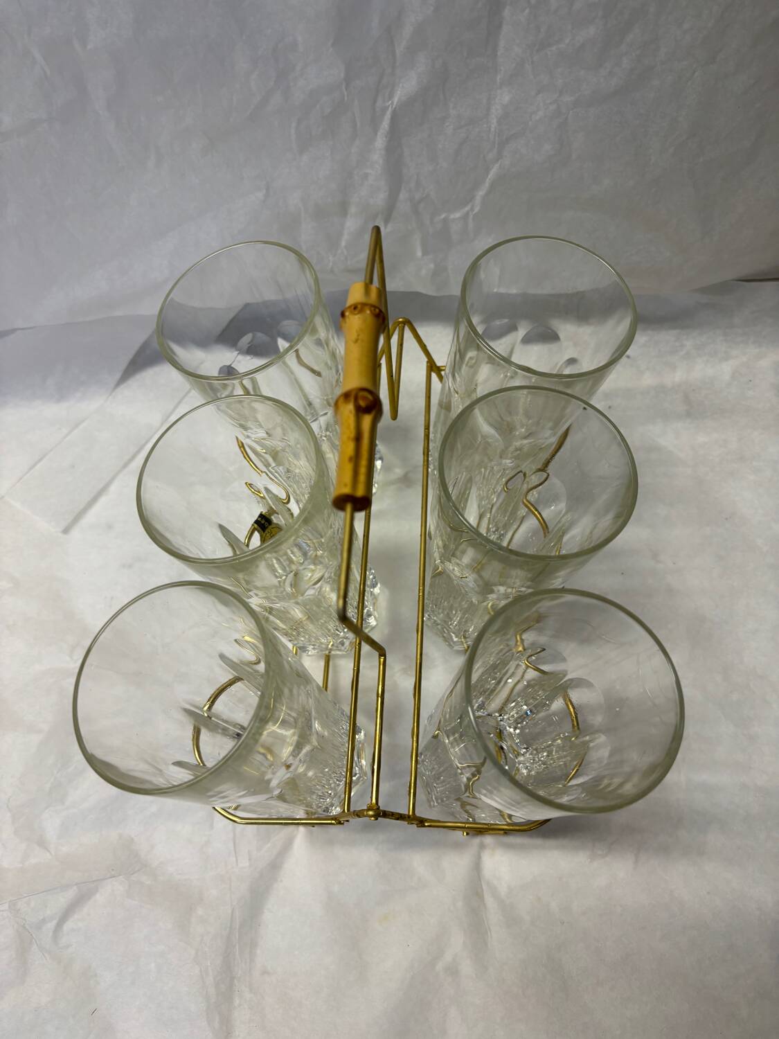 Set of 6 lemonade glasses with brass support