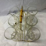 Set of 6 lemonade glasses with brass support