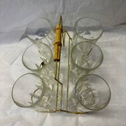 Set of 6 lemonade glasses with brass support