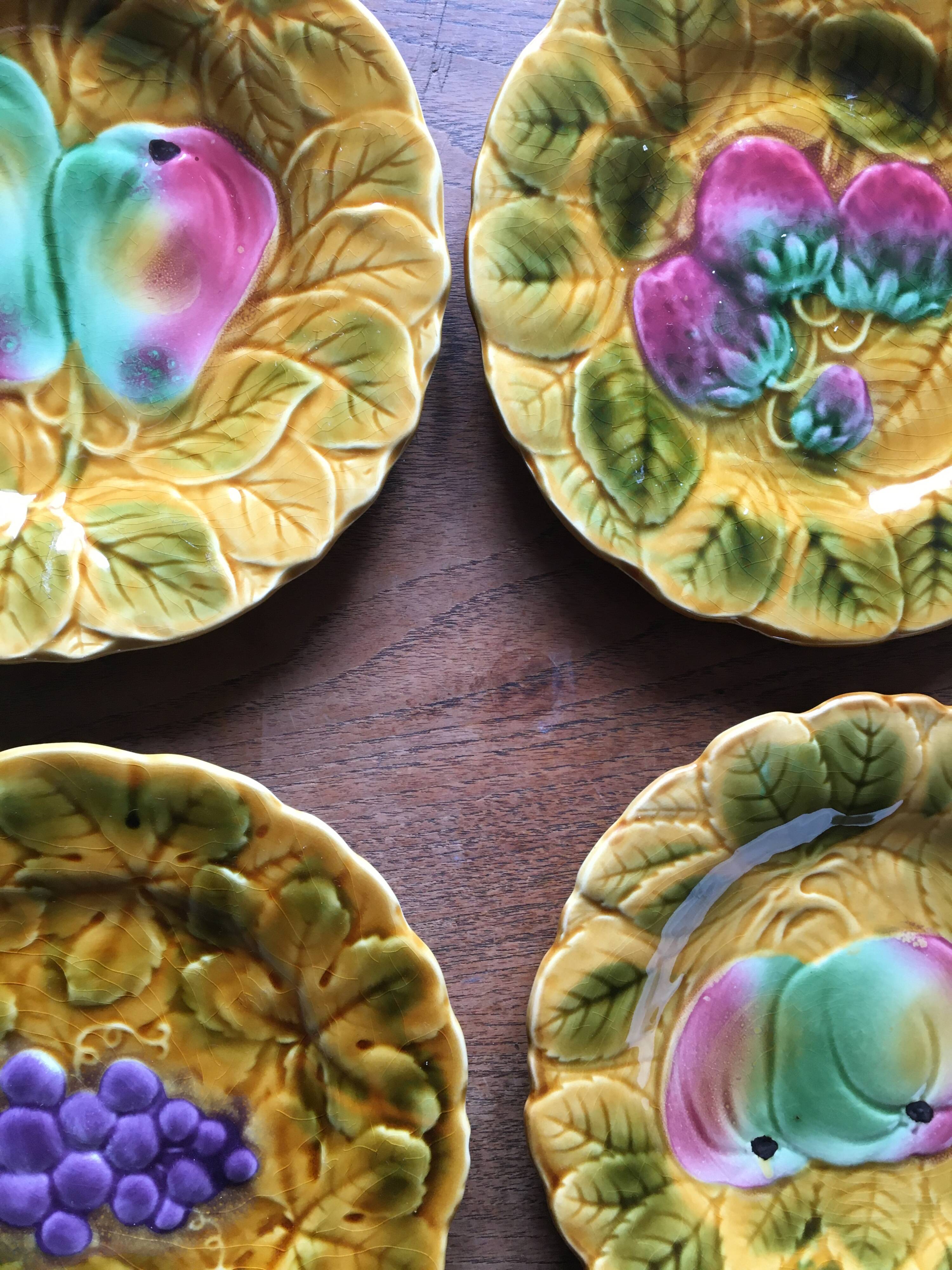 4 antique Sarreguemines earthenware dessert plates