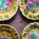 4 antique dessert plates in Sarreguemines majolica.