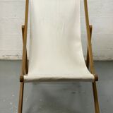 Transat tissus blanc avec structure en bois