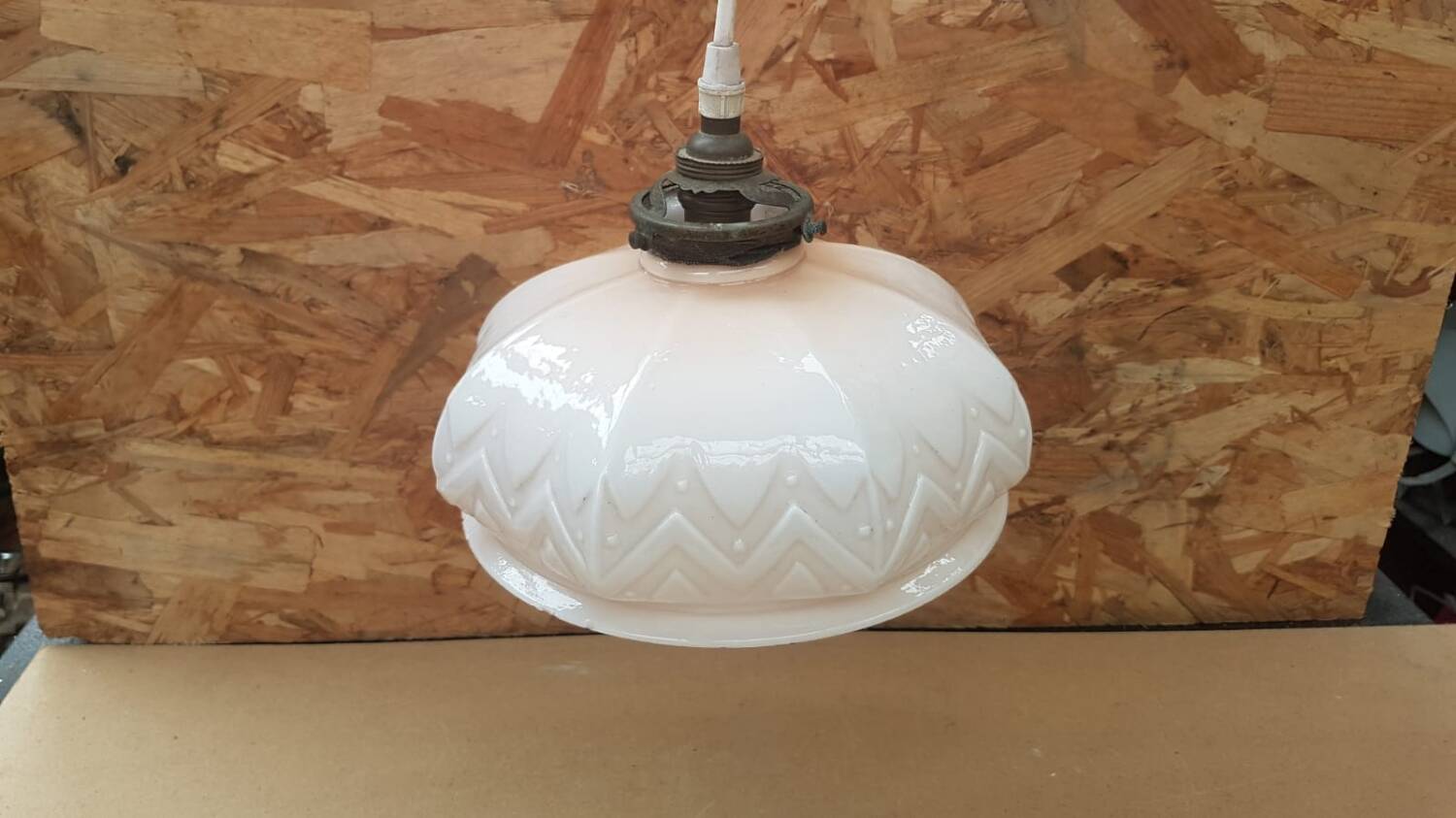 Old vintage art deco opaline pink pendant lamp