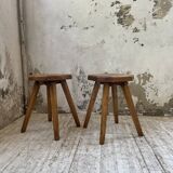 Pine stools with curved seat from the 50s