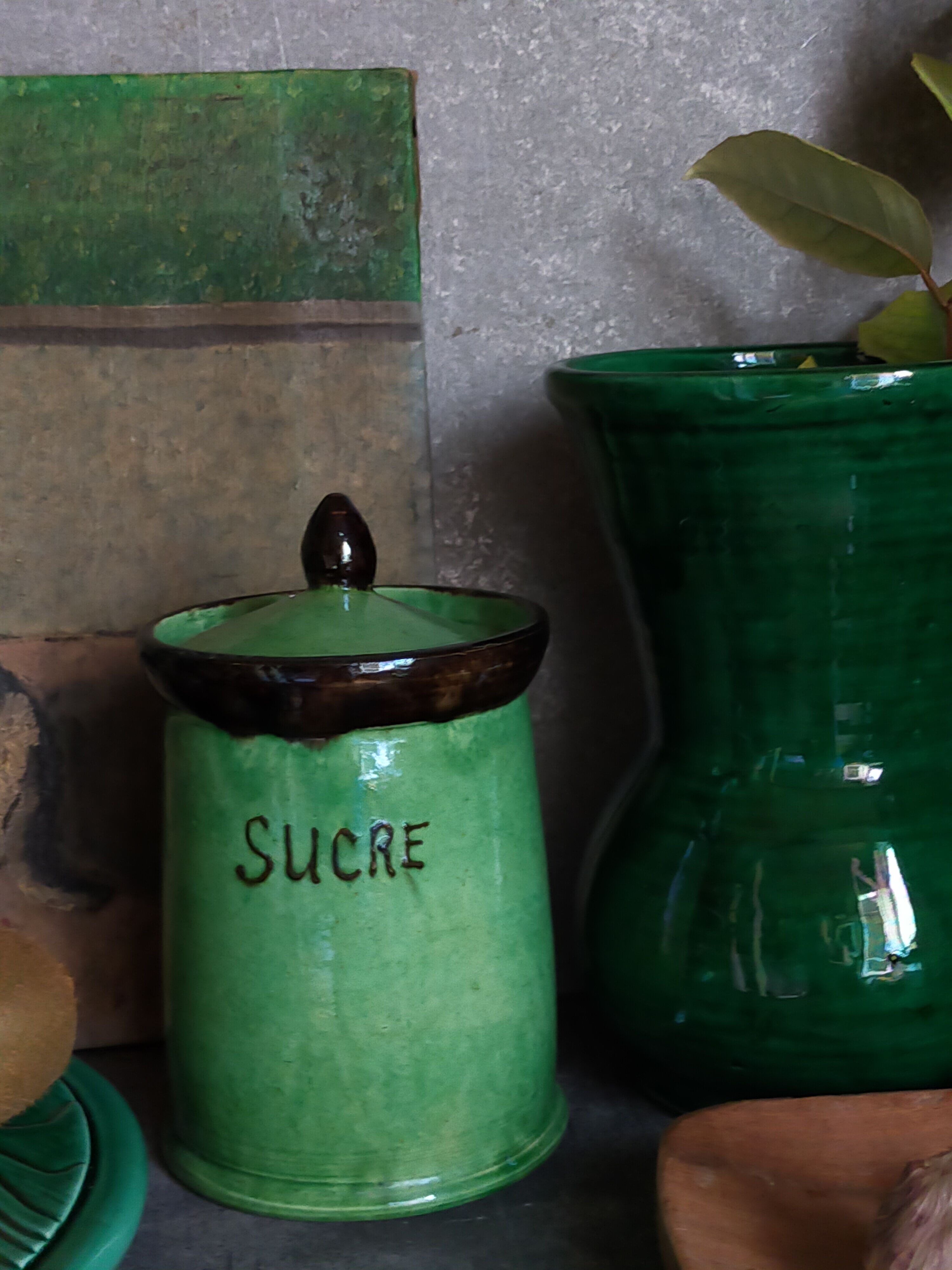 Sugar pot Vintage handmade varnishing pottery