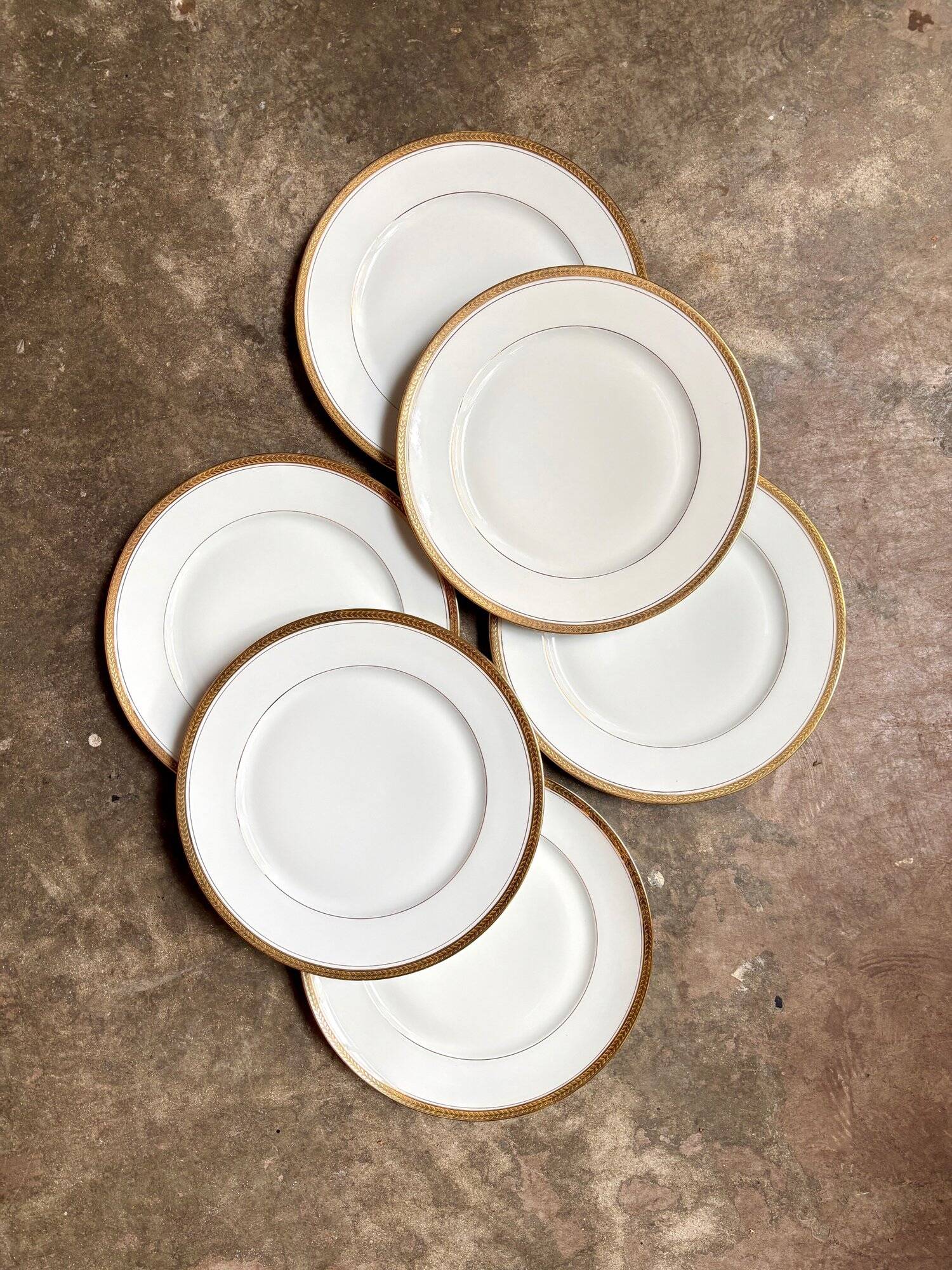 6 flat plates in white and gold Limoges porcelain