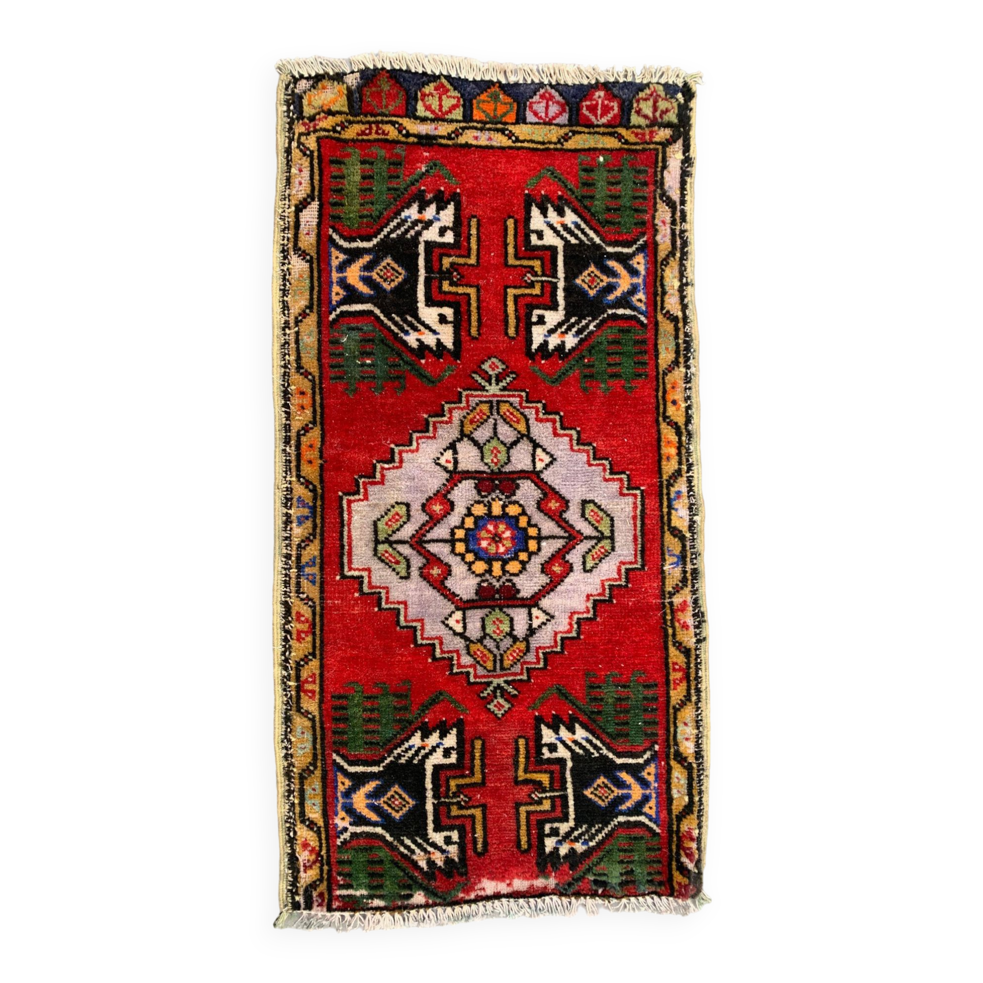 Small Vintage Turkish Rug 103x52 cm, Short Runner, Tribal, Shabby, Mini Carpet