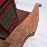 1970s, Danish armchair, green furniture wool, solid oak wood.