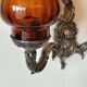 Silver-colored chiseled metal wall light, 2 lights with orange glass tulip