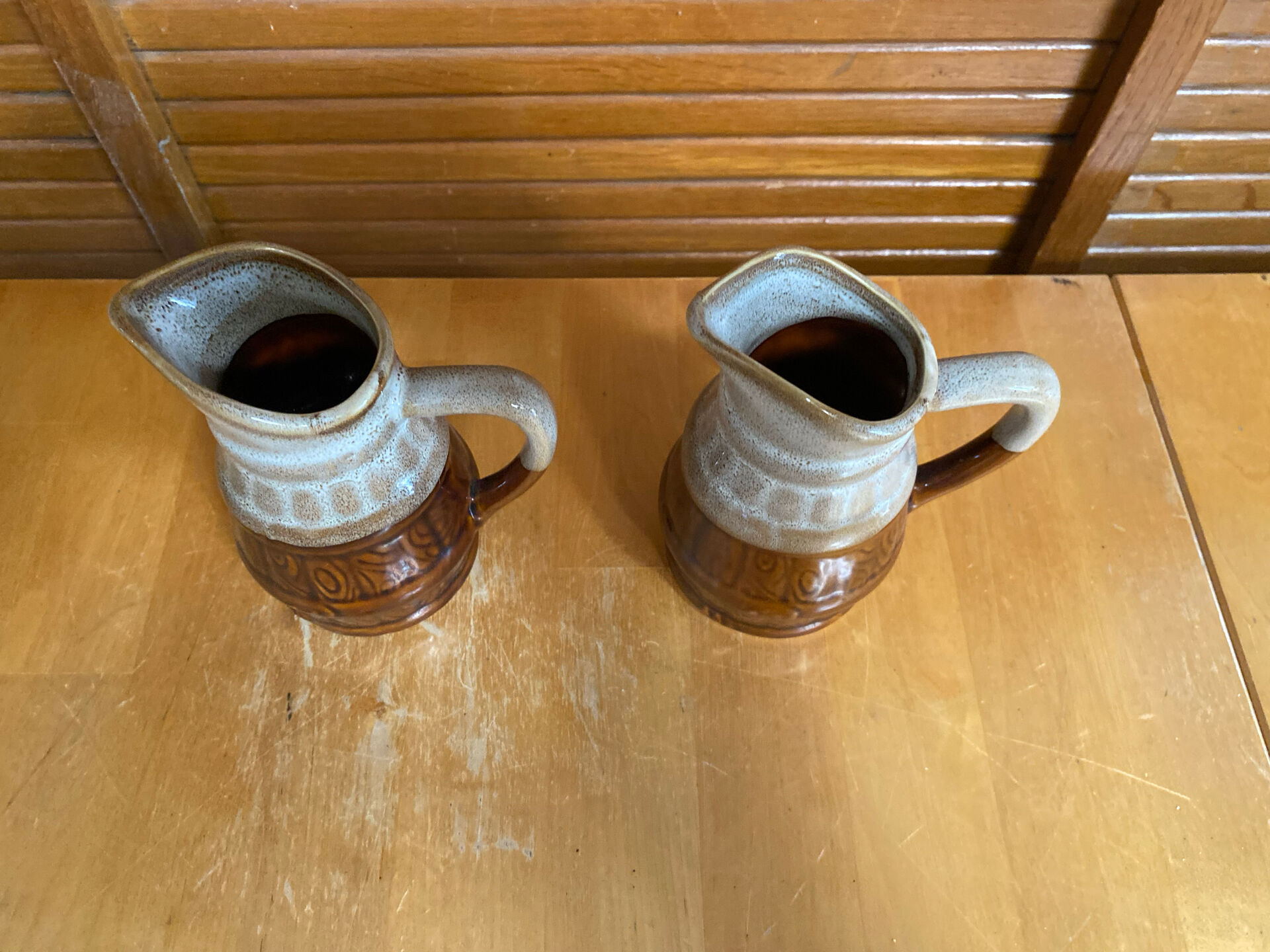 Pair of vintage revol barrel-shaped ceramic jugs 0.25l
