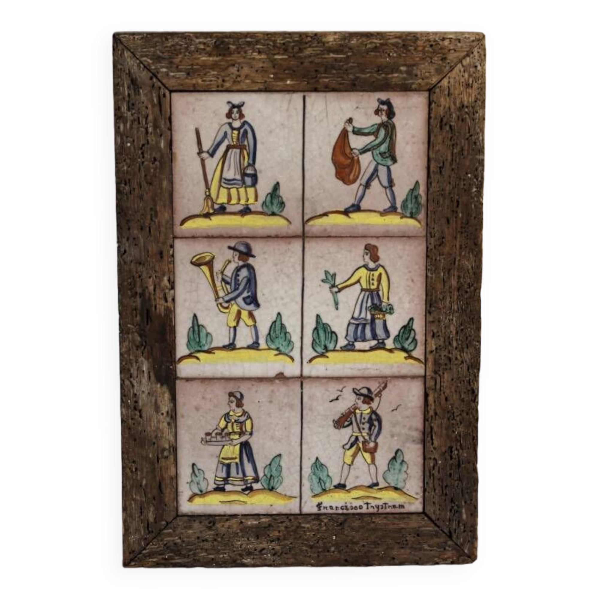 Composition of old Italian earthenware tiles