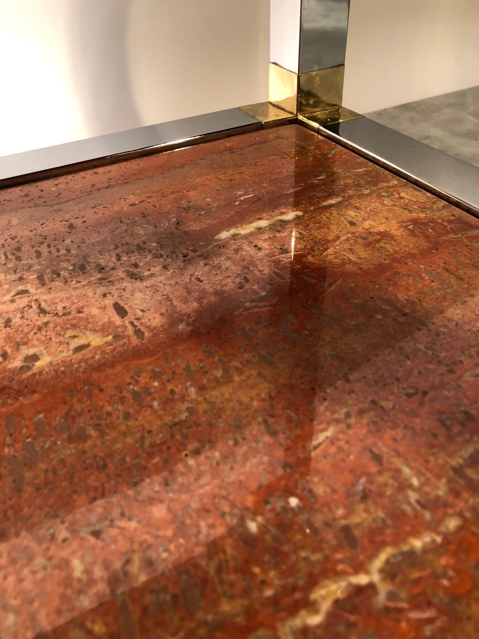 Italian rolling dessert table with two trays decorated with pink travertine