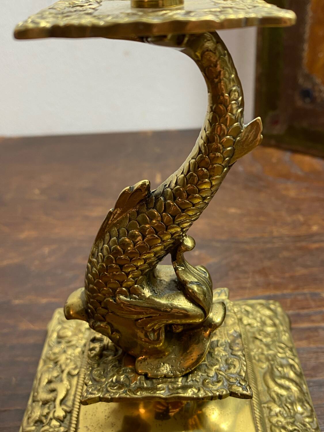 Bronze fish candlestick, late 19th century