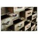 Workshop furniture in patinated solid wood with 56 drawers and 8 lockers