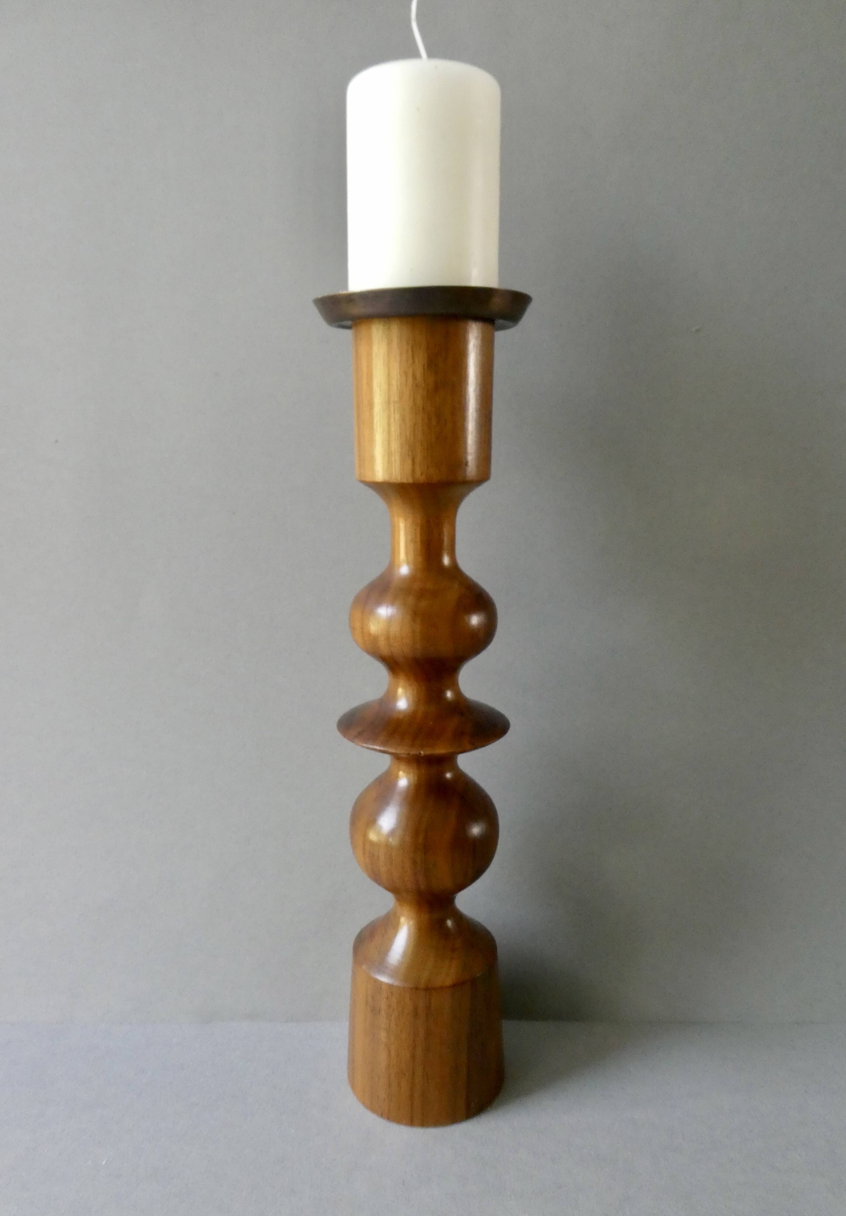 Turned wooden candle holder, circa 1960, Scandinavian style