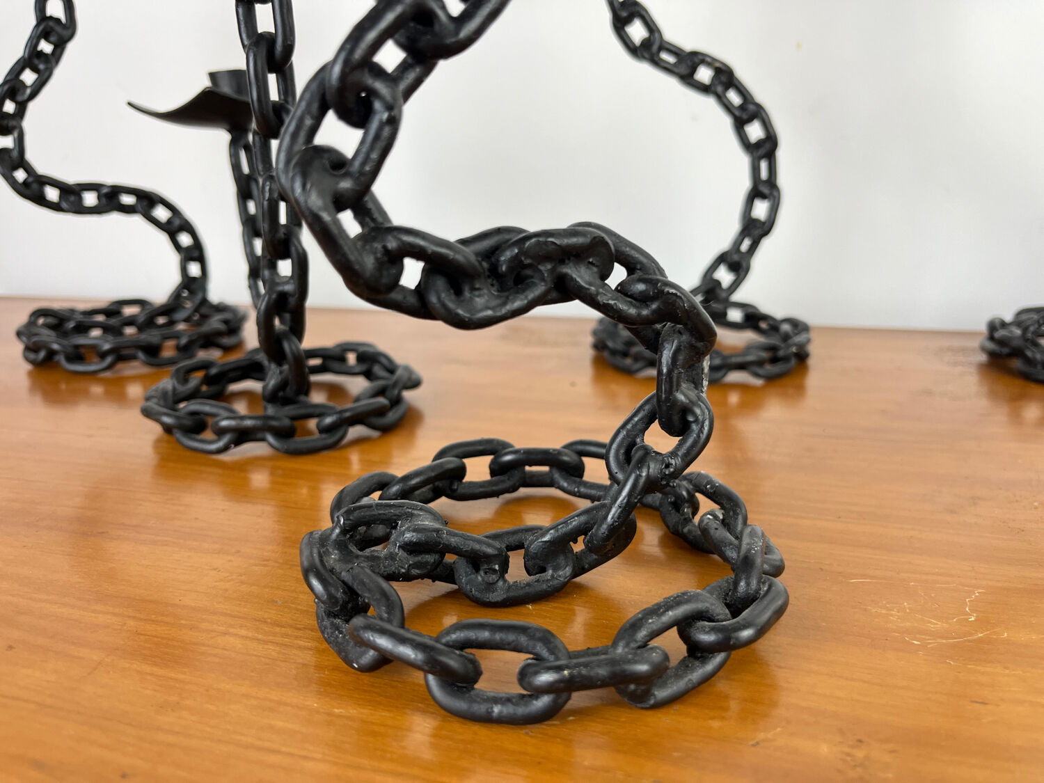 7 wrought iron candle holders in brutalist chain style