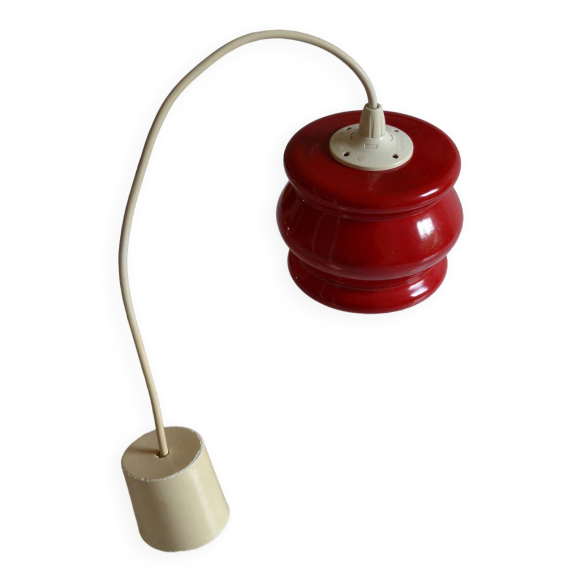 White and red opaline glass chandelier vintage 1970 space age