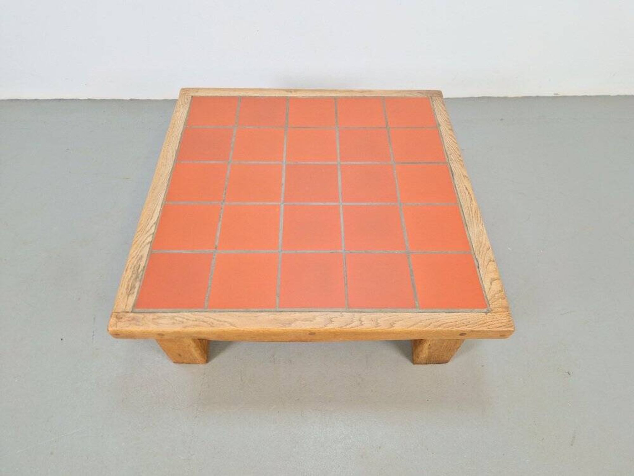 Brutalist Oak Coffee Table with Terracotta Tiles, 1950s