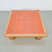 Brutalist Oak Coffee Table with Terracotta Tiles, 1950s