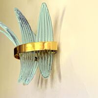 Ligh-blue “palmette” murano glass belt wall sconce