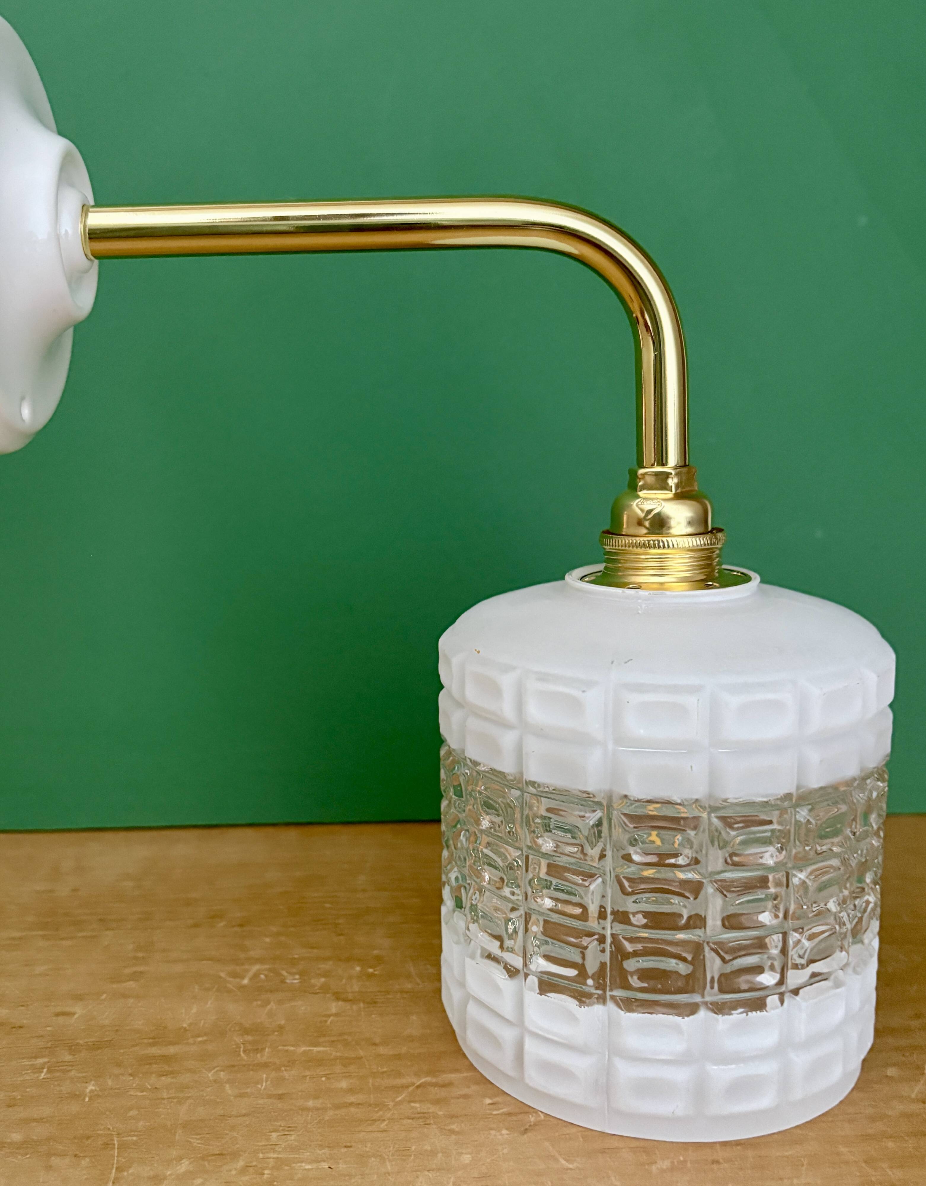 Vintage globe angled wall light in white and clear glass