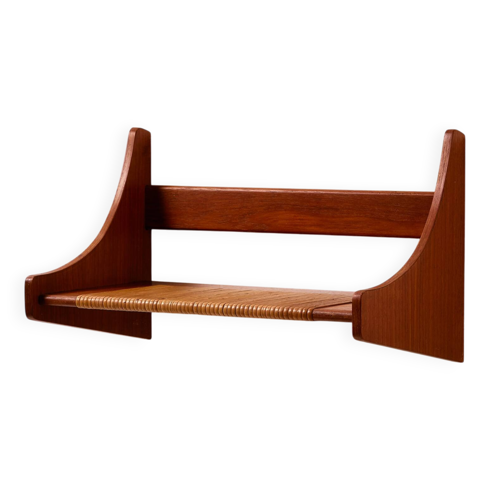 Teak wall shelf with cane details