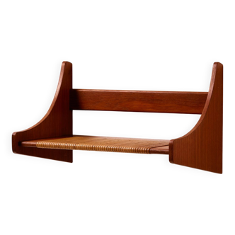 Teak wall shelf with cane details
