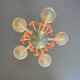 Venetian chandelier, in blue and red Murano glass, five light arms, circa 1950