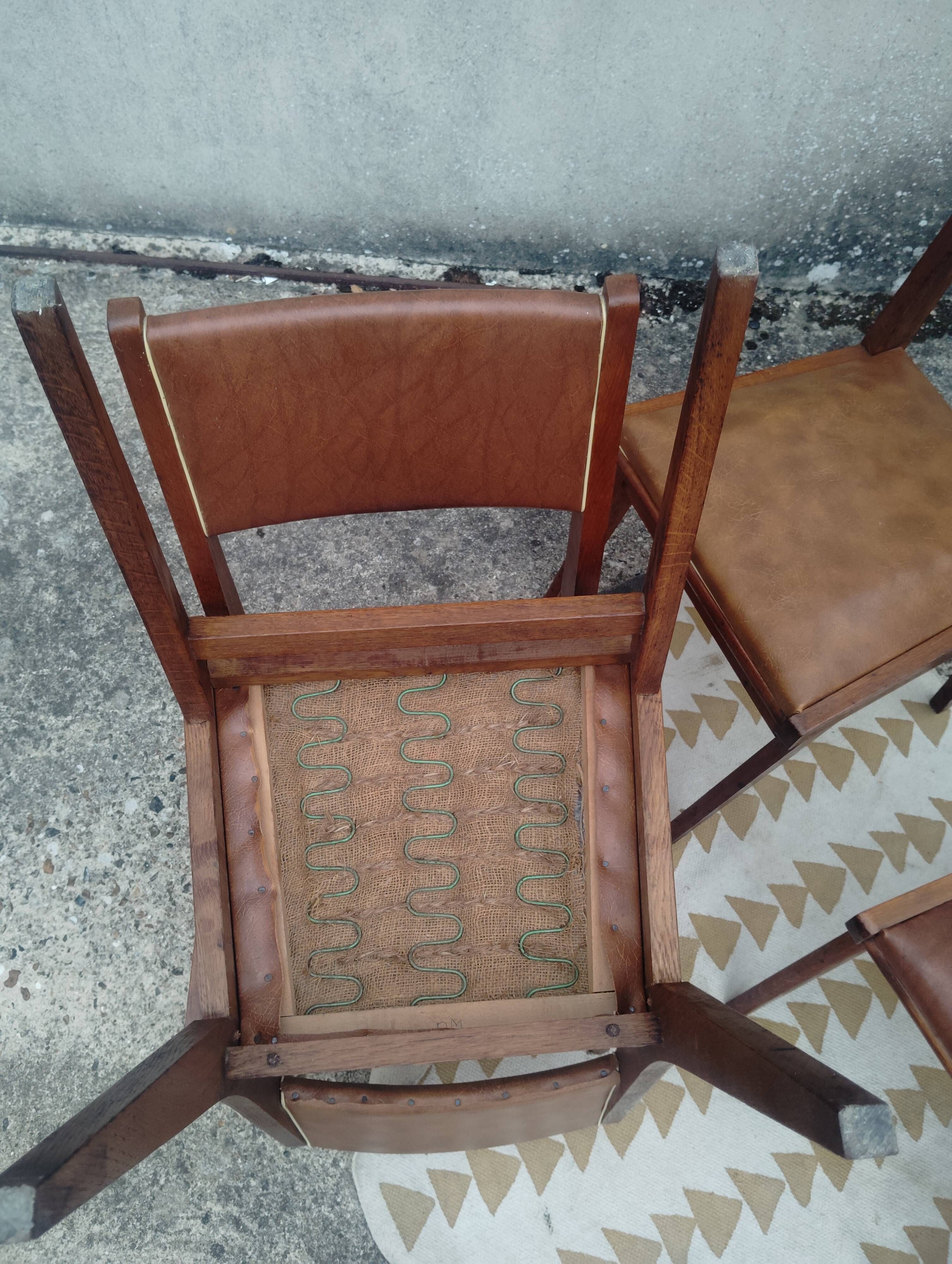Set 7 chaises et 2 fauteuils bridge vintage chêne+simili
