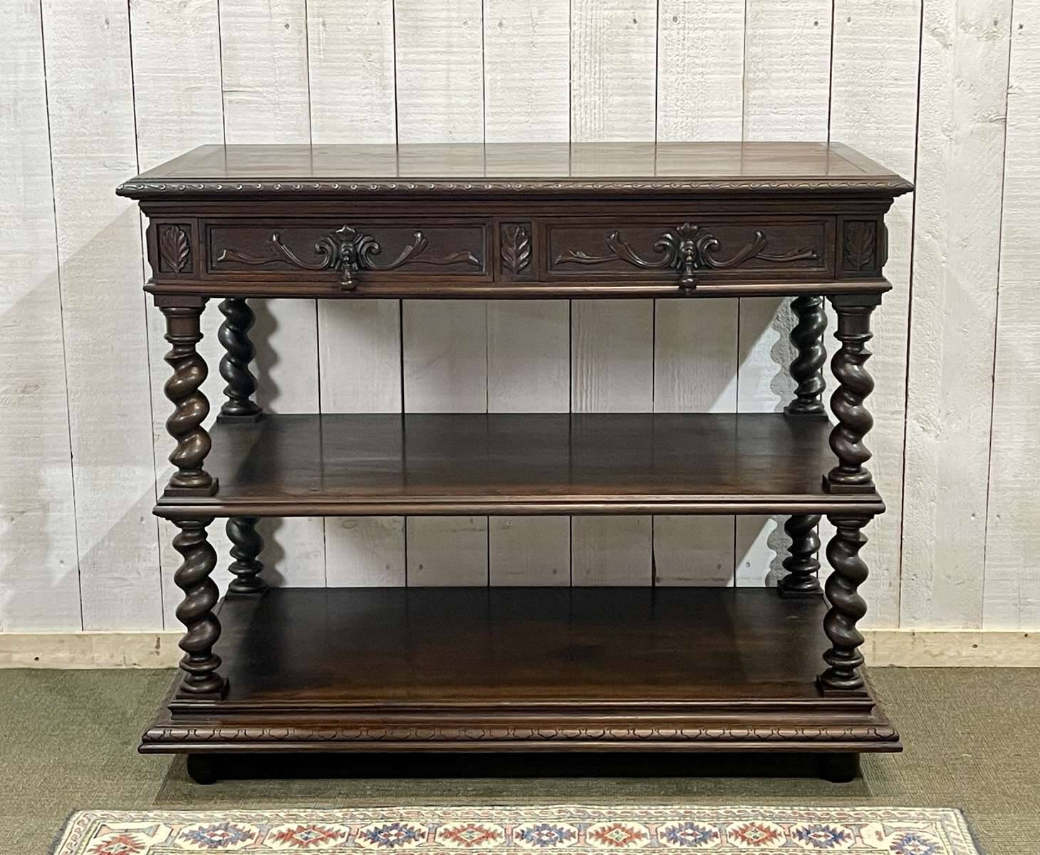 Henry II late 19th century oak serving trolley - top opens into a dresser