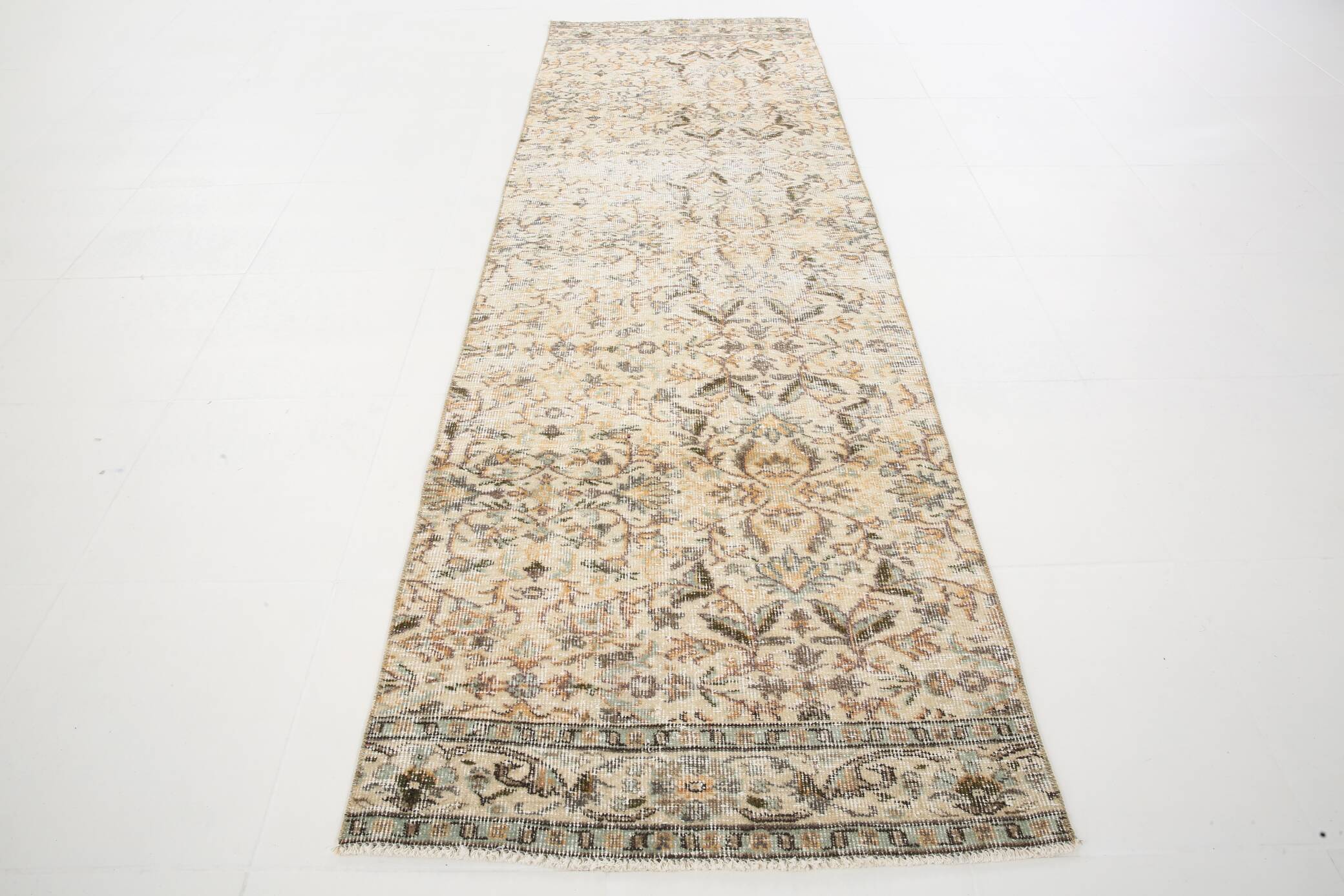 3x10 Beige & Brown Turkish Runner Rug, 84x263Cm