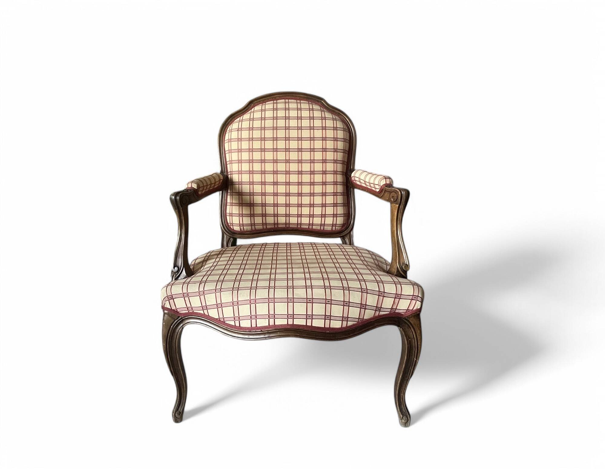 Fauteuil cabriolet bois et tissu style fin XXème