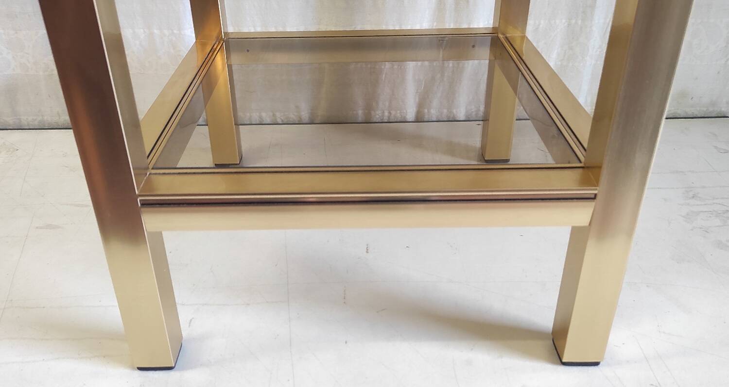 Side table in gilded metal and smoked glass - mid. 20th century