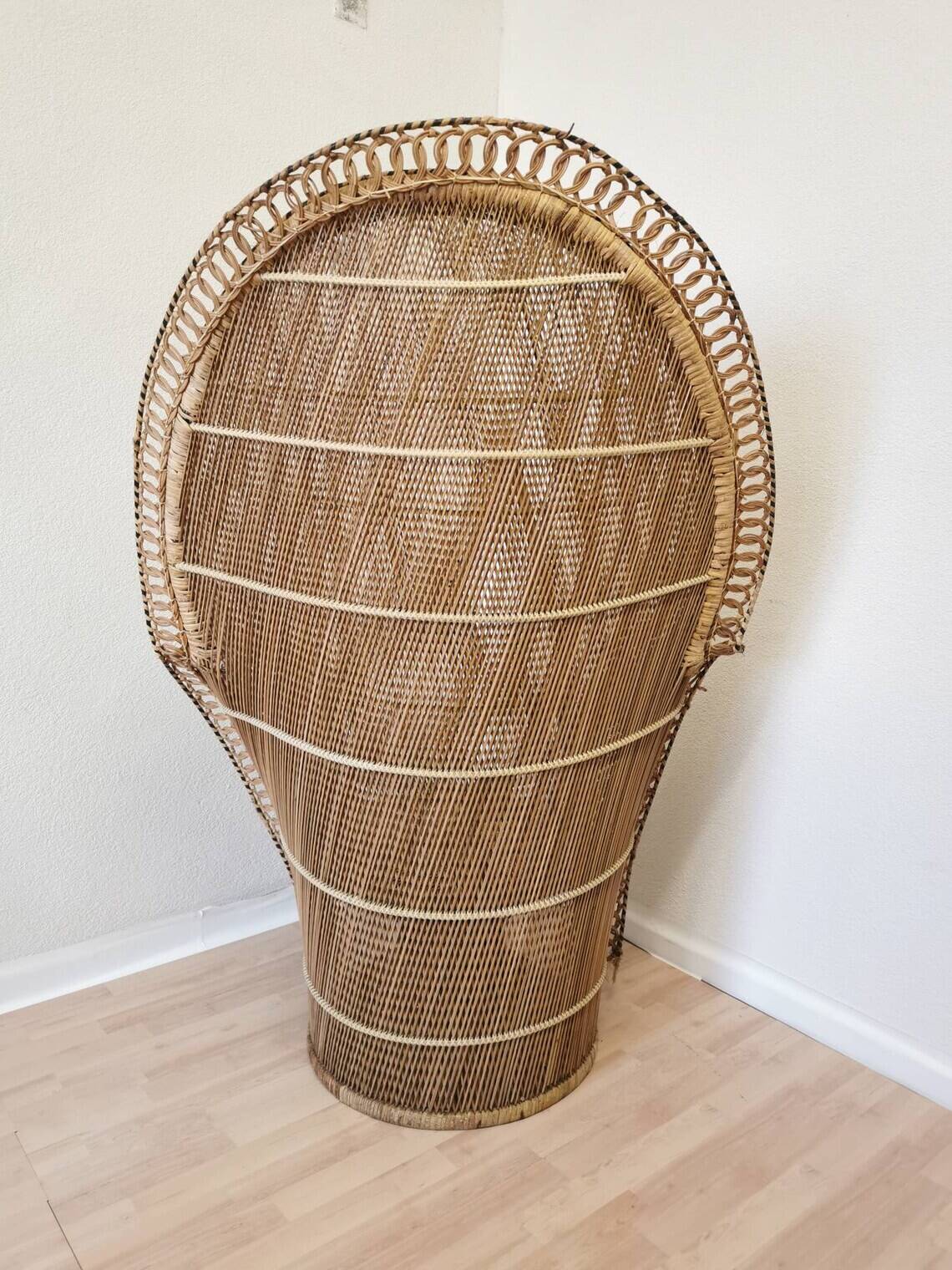 Vintage Peacock Cobra Chair / 1970s  King Rattan Chair in Emmanuelle Style
