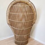 Fauteuil peacock, style Emmanuel en osier tressé, années 1970