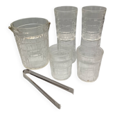 Service whisky 6 verres, sceau à glaçons assorti et pince, vintage 1970/80