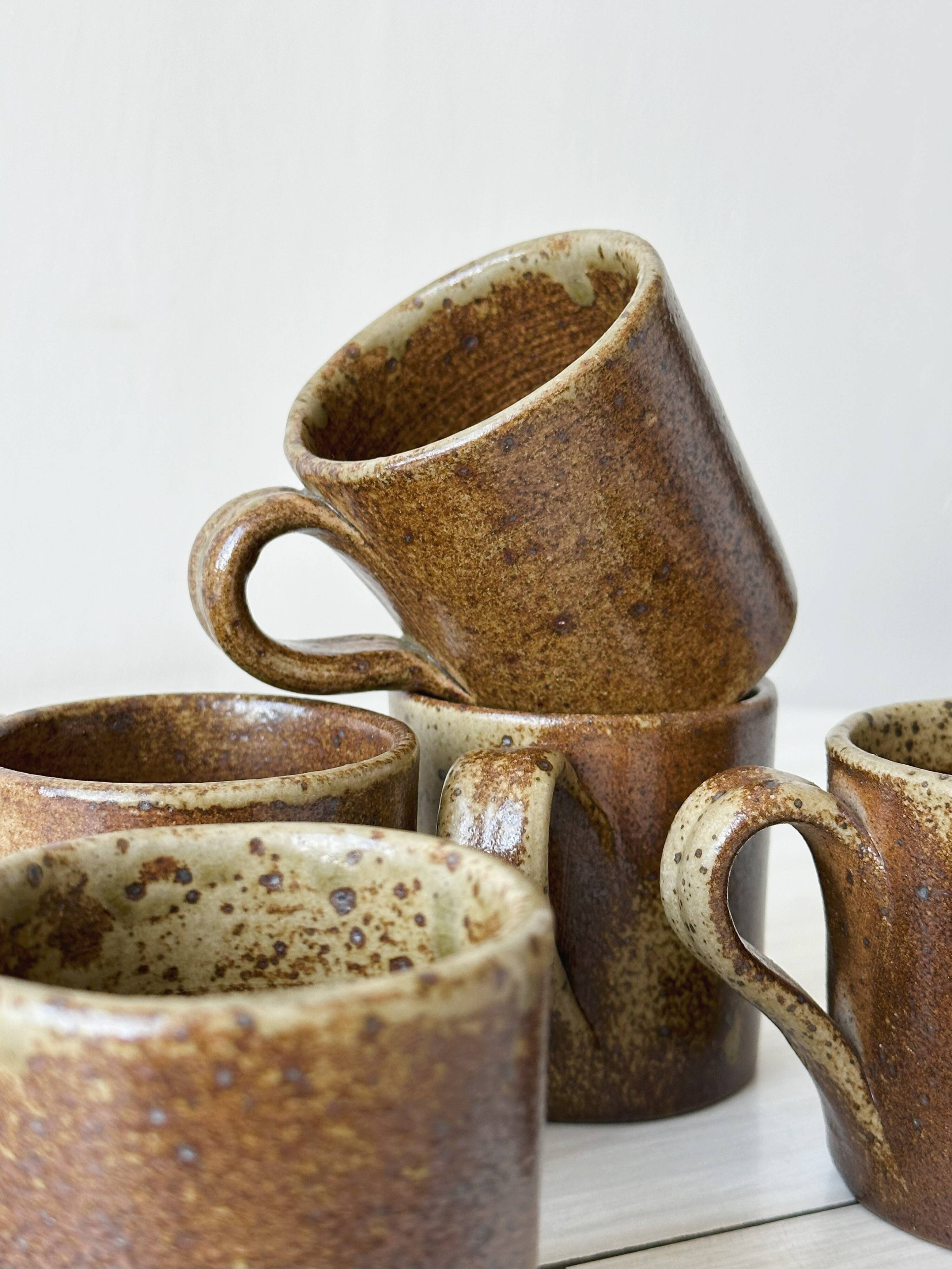Artisanal pyrite-colored stoneware mugs