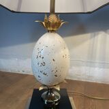 Pair of designer ostrich egg lamps in travertine from maison barbier