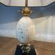 Pair of designer ostrich egg lamps in travertine from maison barbier