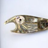 Fish bottle opener, abalone shell & alpaca, Mexico, circa 1980