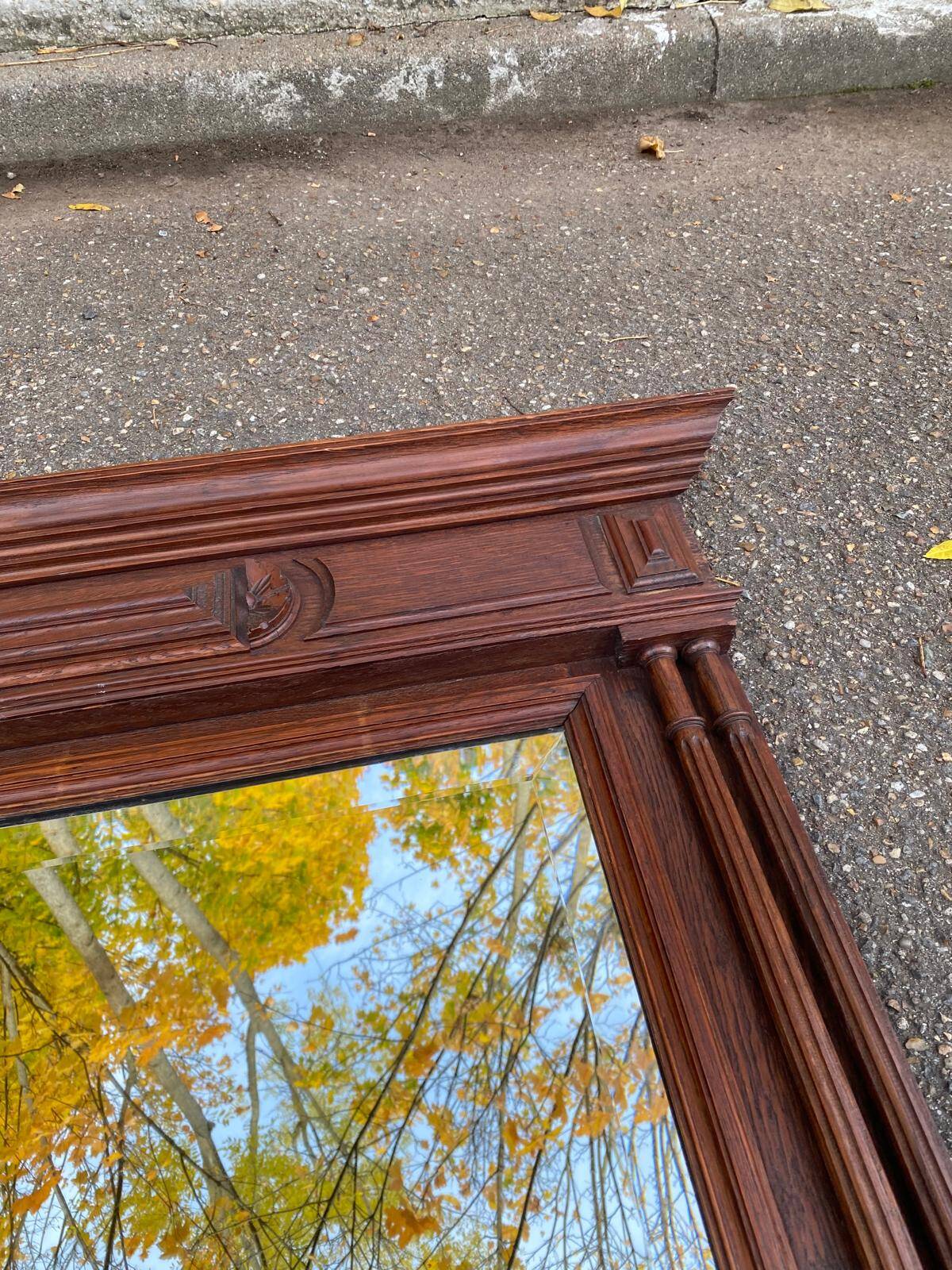 Henri II mirror in solid oak, 90x117cm, 19th century