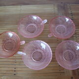 Set of 6 art deco pink molded glass ramekins
